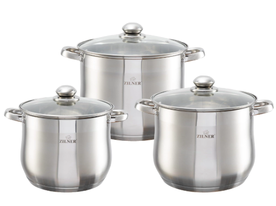 Набор больших кастрюль из нержавеющей стали, 3 предмета. ZILNER