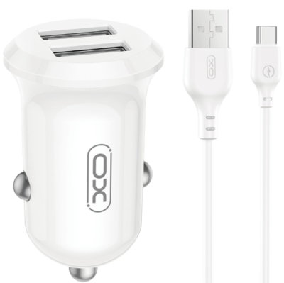 XO CC67 Автомобильное зарядное устройство 2xUSB 12W + Type C кабель