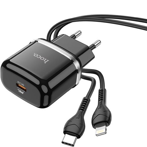 Hoco N24 Зарядное устройство Type-C QC3.0 20W + Lightning кабель 1m