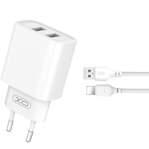 XO CE02C Mobilo telefonu lādētājs 2xUSB 2.1A  Lightning kabelis 1m